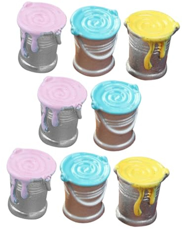 PAMINGONO 8Pcs Miniature Paint Bucket Models for Doll House Micro Landscape Adornments Mixed Colors DIY Scene Decoration Realistic Paint Pots for Mini House Adornment