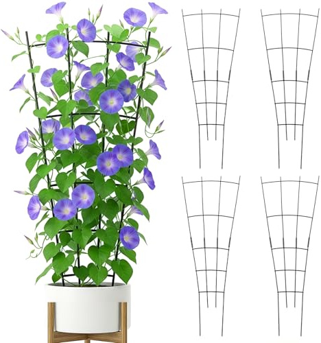 The Fellie 4 Pack Garden Trellis for Climbing Plants Outdoor/Indoor, 82 cm Metal Heavy-Duty Rustproof Trellis for Potted Plants Ivy Pothos Monstera Hoya Flower Vine, Fan Shape, Black