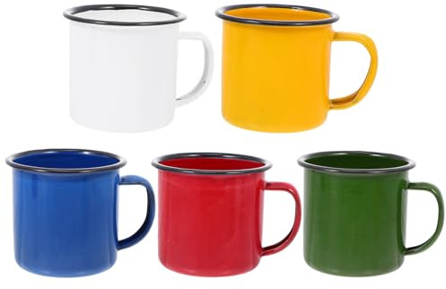 FIXOSHEE Tasse Émaillée Rétro Lot de 5, en Émail, Ronde, Finition Vintage | Large Ouverture, Poignée Confortable, Nettoyage Facile, Isotherme, Tasse Vin Couleur Aléatoire