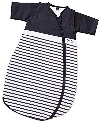 Gesslein Baby Schlafsack Bubou, Ganzjahres-Schlafsack mit Temperaturregulierung (langer Reißverschluss, 90), marine- weiß gestreift