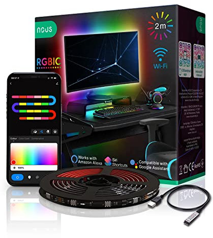 NOUS F9 2m RGBIC LED Retroilluminazione TV, Retrofit TV Ambilight, Striscia RGBIC Wifi, Natale, Striscia 2m, Smart Home Tuya Smart Life, Alexa Google Assistant, 2.4GHz