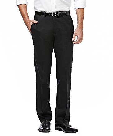 Haggar Men's Premium No Iron Khaki Straight Fit & Slim Fit Flat Front Casual Pant, Black, 34W x 32L