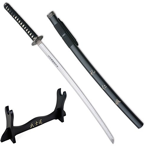 Katana Ornamentale Giapponese Ultimo Samurai Esposizione Cosplay Arredamento con Stand in Legno 104 cm, Nero