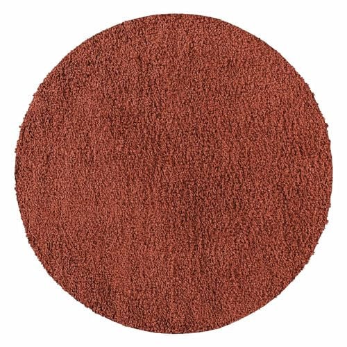 Carpetsale24 Runder Hochflor Teppich 200 cm Terrakotta, Flauschiger Wohnzimmerteppich, modern weich & stilvoll, für große Räume & zentrale Platzierung
