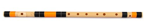 Radhe Flutes G Sharp Bansuri für Rechtshänder, Schwarz und Orange, gestimmt mit Tanpura A = 440 Hz, PVC-Flöte + Hindi- und Englischflötenunterricht