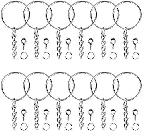 Tonver 100Pcs Keychain Rings with Chain and 100 Pcs Screw Eye Pins Bulk for Crafts