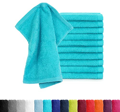 BaSaTex - 10er Pack Seiftücher für Gesichts- & Körperreinigung im Set - Frottee Seiflappen aus weicher Baumwolle in 30x30cm - Waschlappen Öko-Tex Made in Green Zertifiziert - Türkis
