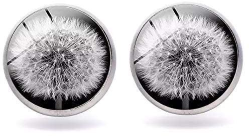 Cabochon Ohrstecker Pusteblume Glas-Cabochon schwarz-weiß Motiv 12mm silber-farben Löwenzahn Ohrringe handmade by Schmuckphantasien