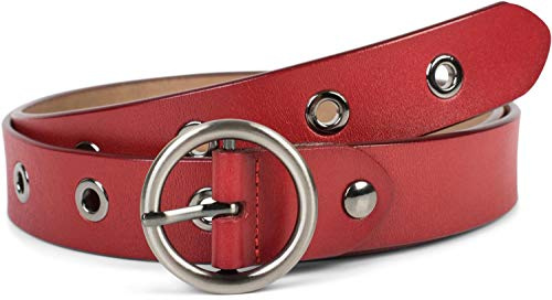styleBREAKER Damen Leder Gürtel mit Nieten und glänzender Oberfläche, Echtleder, kürzbar 03010103, Größe:85cm, Farbe:Weinrot