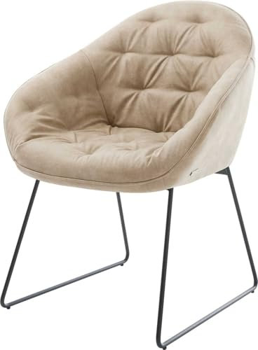 DELIFE Polsterstuhl Gaio-Flex Kufengestell Schwarz Mikrofaser Beige Vintage