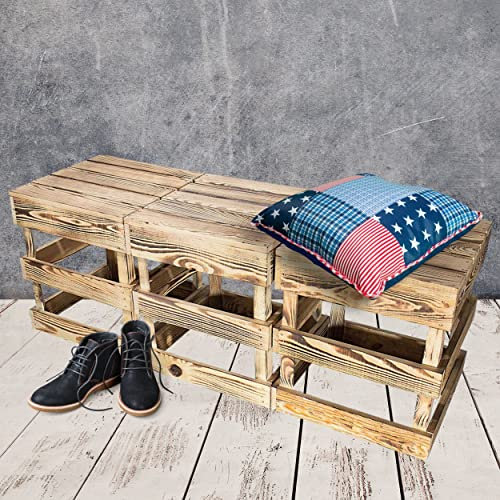 Vintage Möbel 24 GmbH 3 kleine Hocker ohne Lehne aus geflammtem Holz, quadratisch, auch als Beistelltisch, für rustikales Wohnen, neu, 42x42x45cm