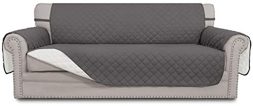 Easy-Going 4-Sitzer-Sofa-Schonbezug, wendbar, wasserabweisend, Couchbezug mit Schaumstoffstäbchen, elastische Bänder, Möbelschutz für Haustiere, Kinder, Hunde, Katzen (XXL, Grau/Elfenbein)