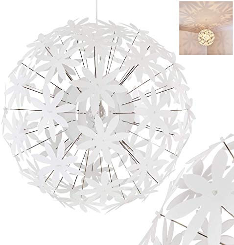 Hängeleuchte Chimore, moderne Pendellampe aus Metall/Kunststoff in Weiß, 1-flammig, Ø 60 cm, Höhe 150 cm (kürzbar), E27 max. 60 Watt, Hängelampe mit Blumenmuster, LED geeignet