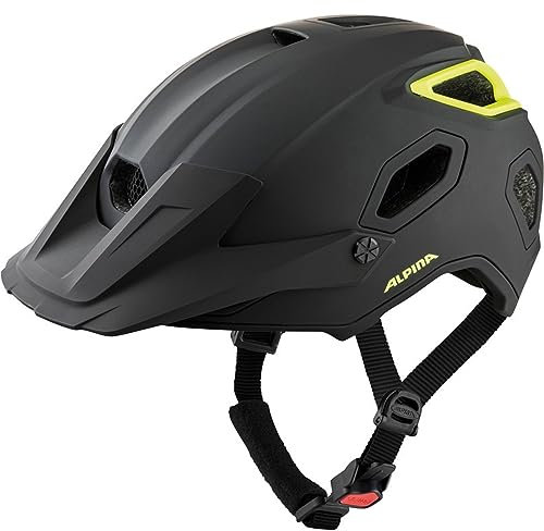 Alpina COMOX - Widerstandsfähiger, Stoßabsorbierender & Anpassbarer Enduro Fahrradhelm Mit kurzem Schild Für Erwachsene, Black-neon matt, 52-57 cm
