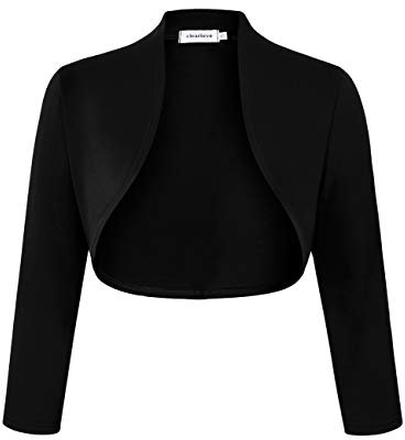 Clearlove Mujer Bolero Elegante Cárdigan 3/4 Manga Corta Festiva Chaqueta de Hombro (Embalaje MULTIVÍA), Negro-2, S