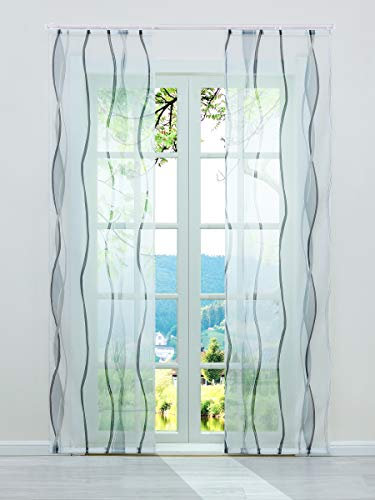 ESLIR Schiebegardinen Set 2er Flächenvorhänge Gardinen mit Klettband Schiebevorhang Transparent Vorhang mit Wellen Druck Voile Grau BxH 57x245cm 2 Stück