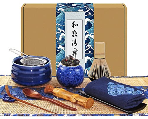 Artcome 12-teiliges japanisches Matcha-Teeset, Matcha-Schale, Matcha-Schneebesen, Bambusbürste und Bambus-Sieb, handgefertigtes Matcha-Zeremonie-Set für traditionelle japanische Teezeremonie