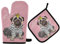 Mnsruu Ofenhandschuh und Topflappen-Set mit niedlichem Mops-Motiv, hitzebeständig, Küchenhandschuh zum Kochen, Backen, Grillen, Grillen