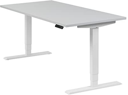 boho office® höhenverstellbarer Schreibtisch 160 x 80 cm - Elektrisch stufenlos, 2 Motoren, 3-Fach Teleskop, Memoryfunktion, inkl. Wireless Charger - Homedesk Weiß inkl. Tischplatte in Lichtgrau
