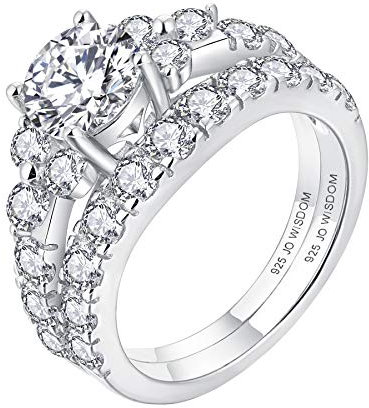 JO WISDOM Damen Ring Silber 925,Hochzeitssets,Verlobungsring Hochzeitsring Jubiläumsring Promise Ring mit 7mm 5A Zirkonia, Schmuck für Frauen