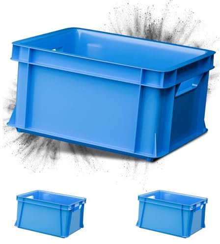 ARTECSIS 3er Set Kunststoffkiste Aufbewahrungsbox 29L Transport- und Lagerbox aus stabilem Kunststoff stapelbar, Blau