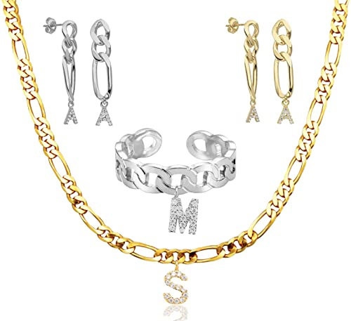 MY LUXERY Figaro Namenskette Buchstabenkette Alphabet A-Z I Kette mit Buchstaben I Damen Halskette 316L Edelstahl Gold Silver I Hochwertiger personalisierter Schmuck schlichtem Design I Geschenkidee