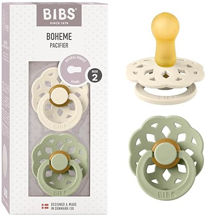 BIBS Boheme Schnuller 2er-Pack. BPA-frei. Kirschform Nippel, Größe 2 (6-18 Monate), Ivory/Sage