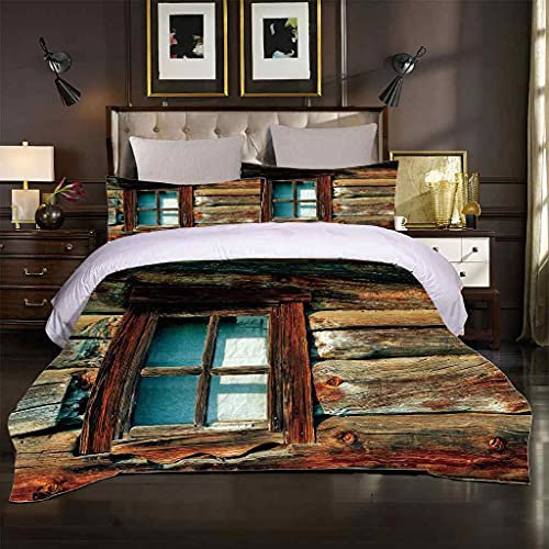 SNDTXE Jungen Mädchen Baby Kinder Bettwäsche Startseite Satz Altes Holzhaus Bettwäsche 135x200cm Mit Reißverschluss Moderne Mikrofaser Bettbezug Für Jugendliche Schlafzimmer Dekor