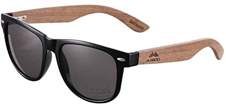 AMEXI Holz Sonnenbrillen/Sonnenbrille mit Holzbügeln aus Walnuss für Damen & Herren/Polarisierende Brillengläser mit UV400-Schutz