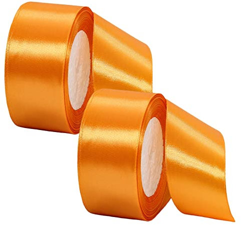 2 Rolls Thick Orange Satin Ribbon - 40mm Wide, 22M, Double Sided, Perfect for Gift Wrapping, Crafting, Cake Decoration, Hair Bows, Bouquets, Christmas & Wedding Decorations