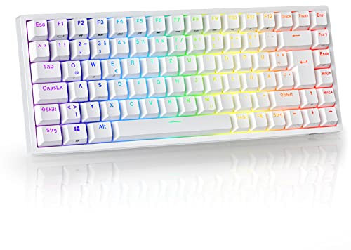 RK ROYAL KLUDGE RK84-DE 75% Gaming-Tastatur, 85 Tasten Kompakte TKL, Bluetooth Mechanische Tastatur, Blauer Schalter, RGB Hintergrundbeleuchtung, 2.4Ghz für Mac & Windows