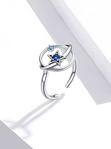 HGJH Silberringe Damen 925,S925 Sterling Silber Der Planet Ring Verstellbare Ringe Mode Offener Ring Silber Daumenring Ewigkeitsring Hochzeit Charme Schmuck Geschenke Für Männer Mädchen Damen