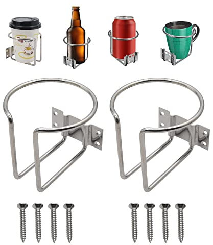 Geloo Pack of 2 Car Cup Holders, Universal Boat, Stainless Steel, Ring-Shaped Drink Holder for Boats, Rails, Wall Mounted, Drinks Cans, Cups, Bottles, Cups, Bee