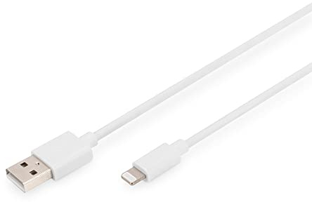 DIGITUS Lightning Kabel – 2 m – USB-A zu Lightning – 12W Ladekabel | MFI-Zertifiziert – 480 Mbit/s Datenübertragung – Für iPhone 14 13 12 11 Pro Max Mini – Weiß