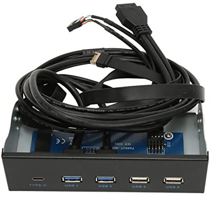 Bewinner 5,25 Zoll Medien Dashboard, Multifunktionales Dashboard Medien Frontpanel Audio, mit Zwei USB 3.0 /USB 2.0 Anschlüssen, 1 Typ C, 10 Gbit/s High Speed, für Win 7/8/10/11(Schwarz)