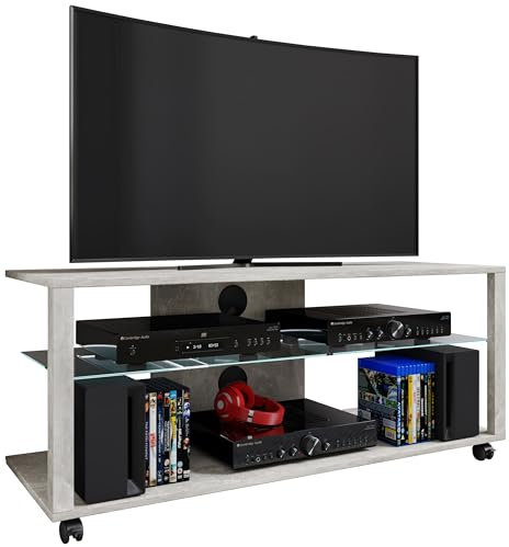 VCM TV Möbel | Lowboard | Fernsehregal mit Rollen und ausreichend Stauraum | Maße H. 45 x B. 115 x T. 41 cm | Fernseh Möbel – Folas XL Beton-Grau