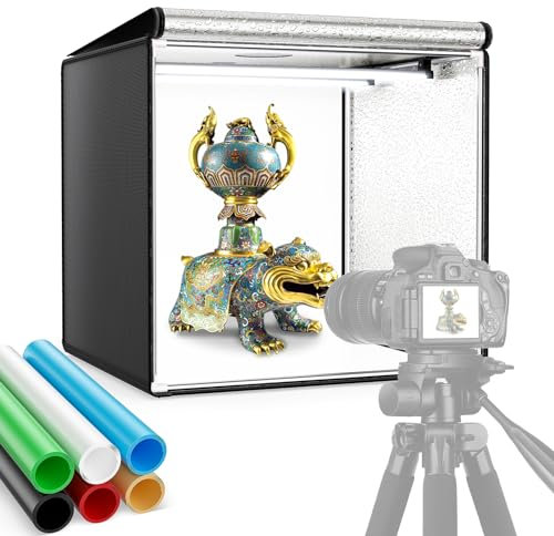 Lichtzelt mit Beleuchtung Fotostudio, 50cm Tragbarer Fotografie Light Box 112 Dimmbare LED Beleuchtung Photobox Mit 6 Hintergrundfarben, Profi Fotografie Lichtzelt für Produktfotografie