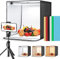 Lichtzelt mit Beleuchtung Fotostudio, 50cm Tragbarer Fotografie Light Box 112 Dimmbare LED Beleuchtung Photobox Mit 6 Hintergrundfarben, Profi Fotografie Lichtzelt für Produktfotografie