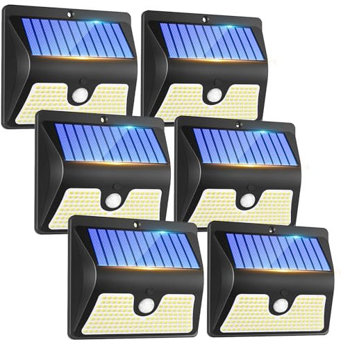 LBSTP Security Lights Motion Sensor - 144 LED Solar Powered Security Light Outside Garden Fence Lights Waterproof Wall Lighting 3 Modes Solar Pir Lights Front Door Yard Garage, Black, 6 Pack (TBD-09)
