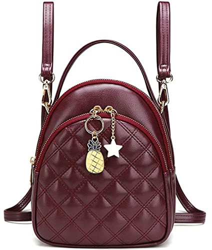 VX VONXURY Rucksack Damen Klein, Mini Rucksack Elegant, Pu Leder 2 in 1 Reiserucksack mit Abnehmbarem Riemen für Reisen Arbeit Freizeit Schule (Burgund)