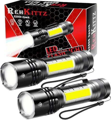 REHKITTZ Taschenlampe Multifunktional(Weißes,Rotes,Rot-weiß Blinkendes Begrenzungslicht),2000 Lumen Superhelligkeit LED (2 Stück), Kompakt und Langlebig,Außeneinsatz,Notfälle