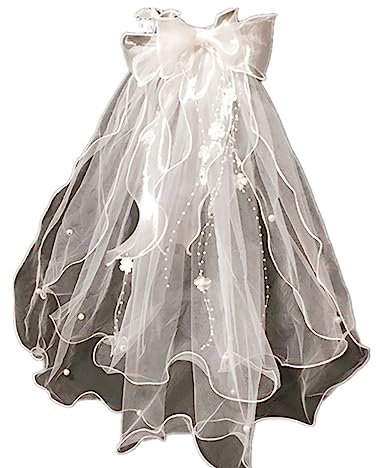 COSAUG Lolita Brautschleier Kurzer Tüll Durchsichtiger Brautschleier mit Schleife Knoten Kopfbedeckungen Gothic Halloween Schleier,weiß