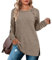 Aokosor Jumpers for Women Lightweight Long Sleeve Tops Ladies Button Side Splits Tunic Khaki Size 18-20