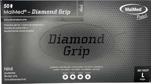 MaiMed Diamond Grip 50 Nitril Handschuhe Einweg schwarz L Schutzhandschuhe