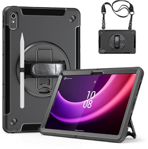 Junfire Hülle für Lenovo Tab P11 2. Generation 11.5 Zoll (TB350FU/TB350XU), Stoßfeste Robuste Schutzhülle mit 360° Drehbarer Ständer, Handschlaufe und Schultergurt für Lenovo Tab P11 (2nd Gen) 2022