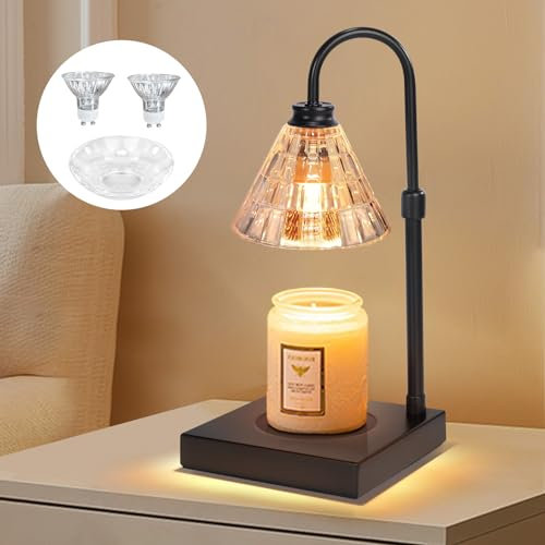 OKYUK Dimmbare Metallkerzenlampe mit 2 Glühbirne Kerzenwärmer Lampe kompatibel mit Glaskerzen, Vintage-Kerzenlampe, dimmbar, für Duftwachs (Vintage mit Timer)