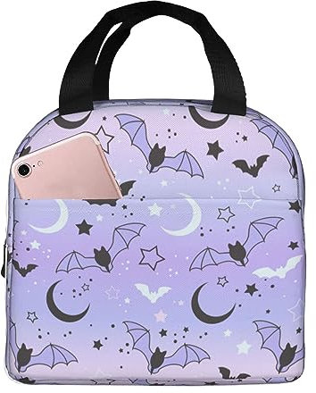 FJAUOQ Lonchera de Halloween con diseño de murciélago y luna para mujeres y hombres, lonchera aislada, reutilizable, organizador de almuerzo, impermeable, bolsa de almuerzo para Halloween