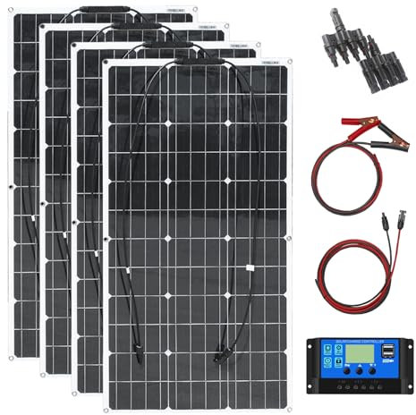 Aysolar 400W 12V Pannello Solare Flessibile Kit 4 pezzi 100W 18V Monocristallino Fotovoltaico Modulo con 40A regolatore solare per Camper, Barca, Auto, Roulotte, Furgone, Casa, batteria