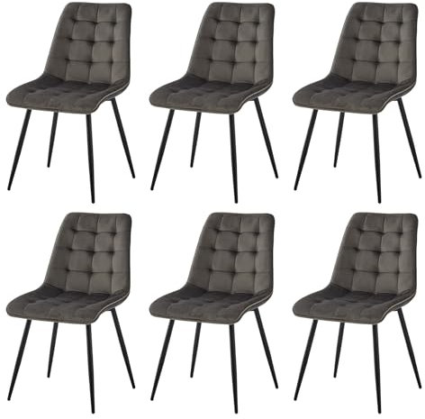 EGOONM 6er Set Moderne Samt Esszimmerstühle gepolsterte Küchenstühle armlose Stühle Metall Lounge Stühle mit Rückenlehnen (dunkelgrau)