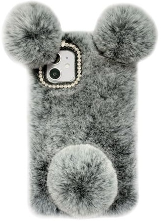 HONHULEE Plüsch Hülle für iPhone SE 3/2 (2022/2020) / iPhone 8 / iPhone 7 Niedlich Pelzig Flauschige Ohren Weich Warm Flauschige Handyhülle Schützend Stoßfest Hülle - Dark Gray